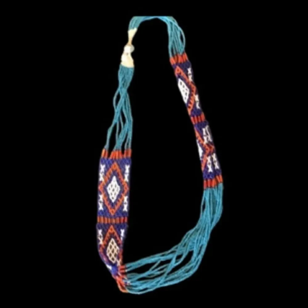 Handmade VTG 60’s belt/necklace glass bead Hand Crafted blue turquoise orange